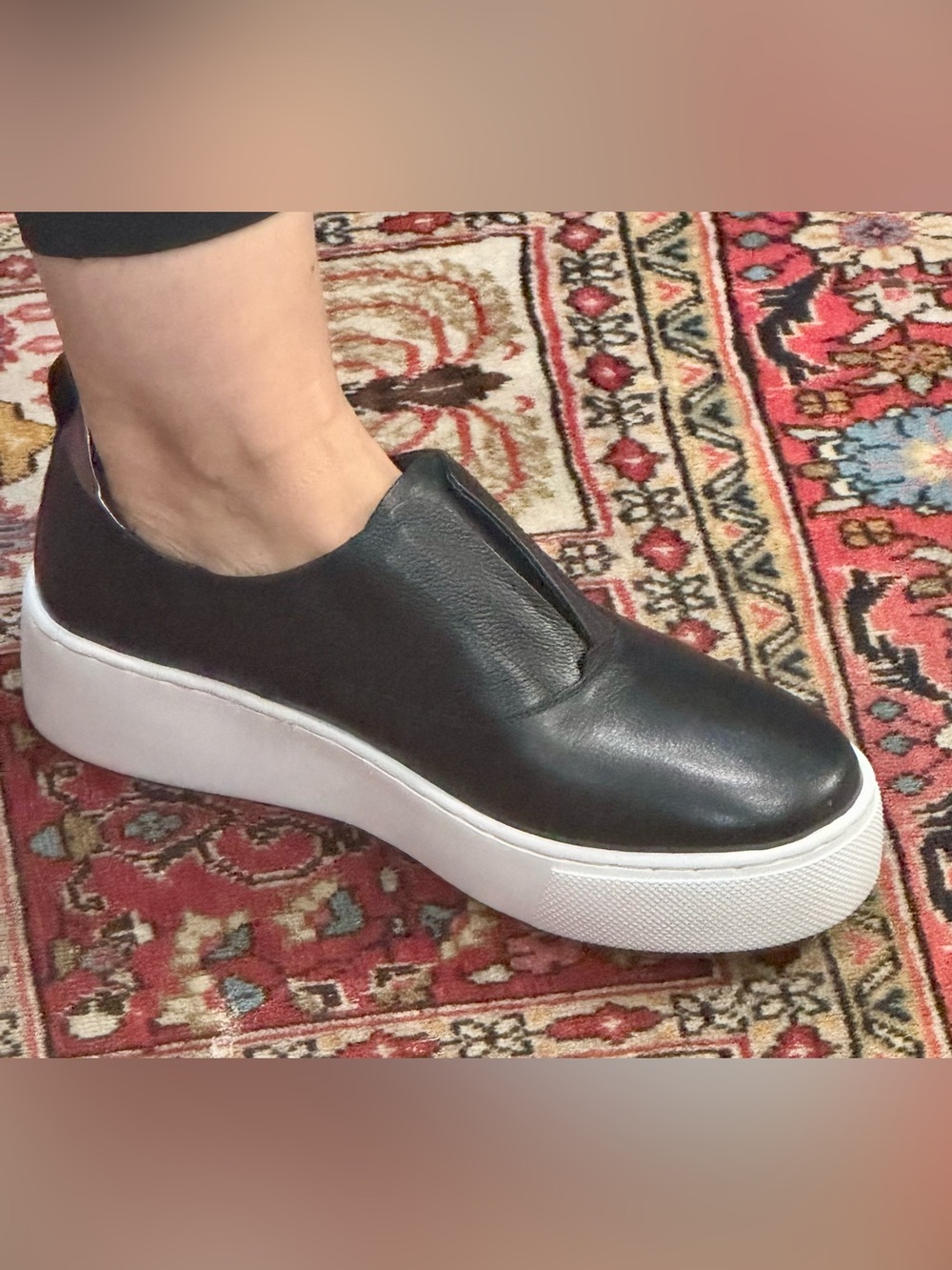 Black Slip On Signature Leather Chunky Wedge Platform Trainers